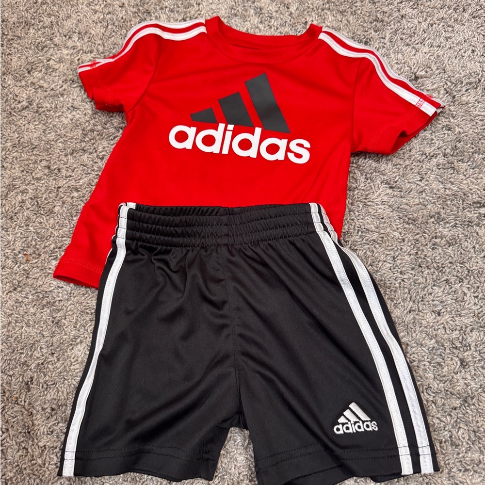 Adidas Red and Black Kids Outfit 12m